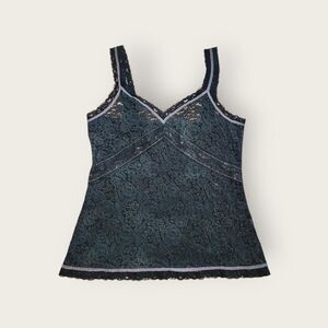 Vintage Y2k The Limited green sheer lace empire waist slightly cropped tank top